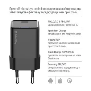 Фото: Зарядний пристрій ColorWay GaN Mini 25W Black (CW-CHS052PD-BK) № 11 | KTC