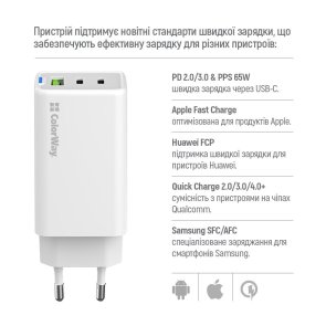 Зарядний пристрій ColorWay GaN Mini 65W White (CW-CHS058PD-WT)