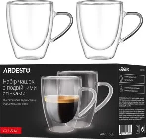 Фото: Набір чашок Ardesto 150ml 2pcs Clear (AR2615BH) № 5 | KTC