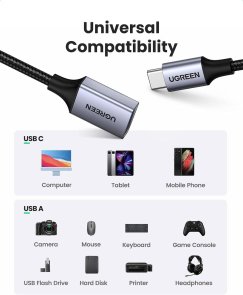 Дата кабель UGREEN US378 USB-C / USB 10cm Black (US378/70889)