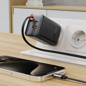 Зарядний пристрій Acefast A111 67W Black with Retractable Cable (6974316284062)