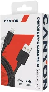 Фото: Кабель Canyon MFI-12 AM / Lightning 2m Black (CNS-MFIC12B) № 2 | KTC