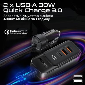 Автомобільний зарядний пристрій Promate Gearhub 120W Black (6959144063997)