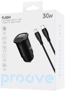 Автомобільний зарядний пристрій Proove Flash 30W Black with Type-C/Type-C (CCFC30111201)