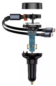 Автозарядка Baseus Enjoyment Pro Car Charger USB + Retractable C & iP Cable 60W black