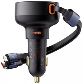 Автозарядка Baseus Enjoyment Pro Car Charger Type-C + Retractable C & iP Cable 60W black
