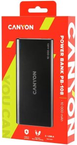 Батарея універсальна Canyon PB-108 10000mAh, 2xUSB, Black