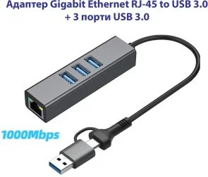 Фото: USB-хаб Dynamode DM-AD-GLAN-U3 4in1 № 4 | KTC