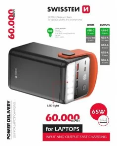 Фото: Батарея універсальна SWISSTEN POWER LINE BANK 60000mAh 65W Black (8595217481299) № 4 | KTC