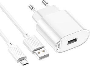 Зарядний пристрій Hoco C109A Fighter 10.5 White with AM / MicroUSB (6942007656603)