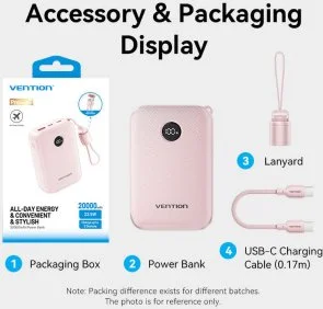 Фото: Батарея універсальна Vention FKBB0-C 20000mAh 22.5W with Built-in USB-C Cable Black № 15 | KTC
