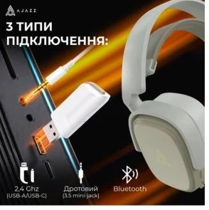 Фото: Гарнітура Ajazz AHM09 Max WL/BT Gray/White (AHM09-MAX-GW) № 8 | KTC