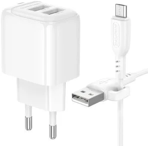 Фото: Зарядний пристрій BOROFONE BAS41A Potential 2A White with AM/MicroUSB (6941991113765) № 2 | KTC