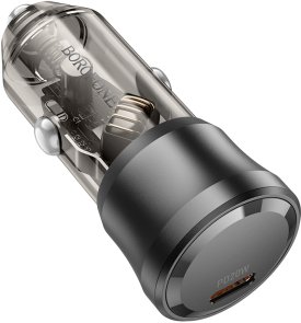 Автомобільний зарядний пристрій BOROFONE BZ24 Clever 20W Transparent Black (6941991106934)