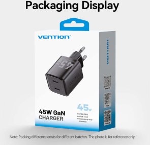 Зарядний пристрій Vention 2xUSB-С GaN 45W Black