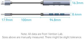 Хаб USB 3.0 4 Port Vention, 0.15m, Grey