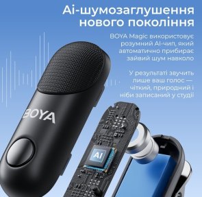 Бездротовий петличний мікрофон Boya Magic-02 Type-C/Lightning Black
