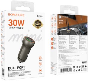 Автомобільний зарядний пристрій BOROFONE BZ32A Fresh 30W Metal Gray (6941991118579)