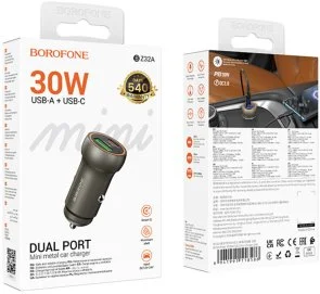 Фото: Автомобільний зарядний пристрій BOROFONE BZ32A Fresh 30W Metal Gray (6941991118579) № 5 | KTC