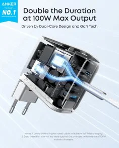 Фото: Зарядний пристрій Anker GaN Charger 100W GaN 100W Silver with Type-C/Type-C (B121BG41) № 2 | KTC
