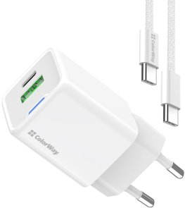 Зарядний пристрій ColorWay GaN Mini 20W White with Type-C/Type-C (CW-CHS062PDC-WT)