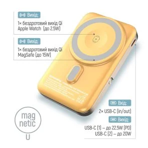 Фото: Батарея універсальна ColorWay 10000mAh 22.5W MagSafe/Watch Wireless 15W Amber (CW-PB100LPA2Y-WPDD) № 6 | KTC