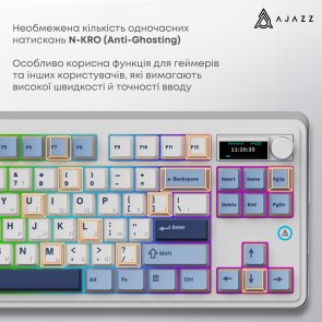  Клавіатура Ajazz AK870 Plus Murad Switch RGB WL/BT/USB White (AK870-MU-BWD)