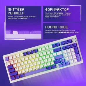 Фото: Клавіатура Proove Gaming Slicker Special Edition Huano Kobe WL/BT/USB White/Purple (WKSLSE022416) № 8 | KTC