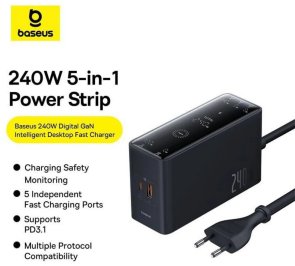 Зарядний пристрій Baseus GaN3 Intelligent Desktop PD QC 240W 5A Bl (P10163901113-00)