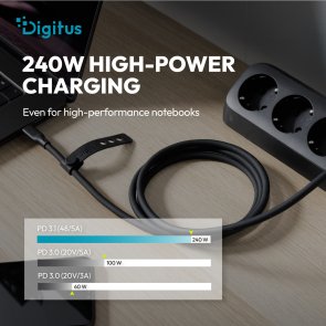 Кабель Digitus 240W Type-C / Type-C 0.5m Black (AK-300350-005-S)