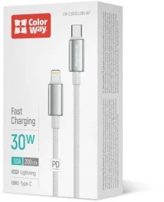 Фото: Кабель ColorWay zinc alloy braided 30W Type-C / Lightning 2m White (CW-CBPDCL099-WT) № 4 | KTC