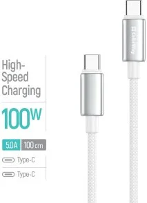 Фото: Кабель ColorWay zinc alloy braided 100W 5A Type-C / Type-C 1m White (CW-CBPDCC098-WT) № 4 | KTC