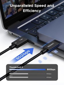 USB кабелі та розгалужувачі UGREEN Thunderbolt 5 L703 PD 3.1 120Gbps 240W 5A Type-C / Type-C 1m Black (45996)
