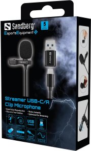 Провідний петличний мікрофон Sandberg Streamer USB Clip, Black