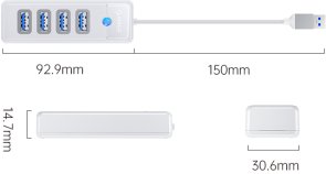 USB-хаб Orico PW4U-U3 White (PW4U-U3-015-WH-BP)