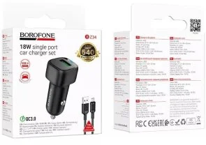 Фото: Автомобільний зарядний пристрій BOROFONE BZ34 Cloud 18W Black with AM/MicroB (6941991122279) № 4 | KTC