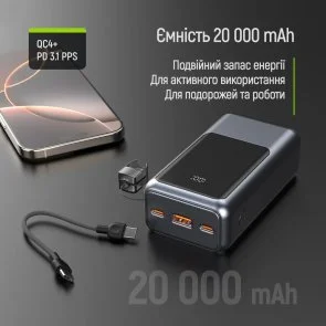 Фото: Батарея універсальна ColorWay Urban 20000mAh 22.5W Gray (CW-PB200LP03GR) № 7 | KTC