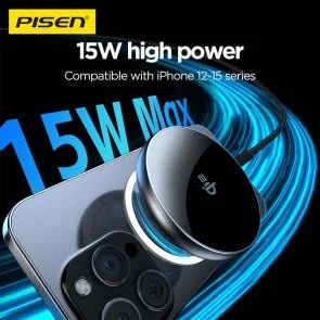 Фото: Бездротовий зарядний пристрій Pisen TP-C56 Qi2 Magnetic Desktop Charging Base 15W Black № 4 | KTC