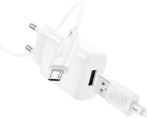 Фото: Зарядний пристрій Hoco C134A Solid 2.4A White with AM / MicroB (6942007621342) № 3 | KTC