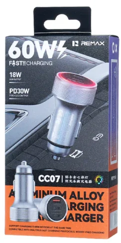 Фото: Автомобільний зарядний пристрій Remax CC07 QC PD 60W Tarnish (6954851263449) № 2 | KTC