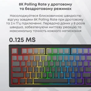 Фото: Клавіатура Ajazz AK820 V2 White Peach Switch WL/BT/USB Black/Grey/Yellow (AK820-V2-WP-BGY) № 15 | KTC