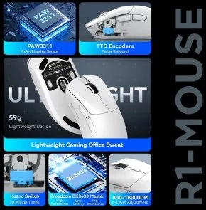 Фото: Миша Attack Shark R1 WL/BT/USB White (R1W_AS) № 5 | KTC