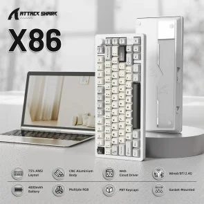 Фото: Клавіатура Attack Shark X86 Matcha Switch ENG/UKR WL/BT/USB Starlight White (X86SW_AS) № 2 | KTC