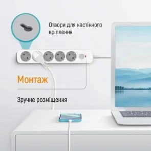 Фото: Мережевий фільтр ColorWay CW-PSEA1653W 5/3m White № 13 | KTC