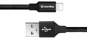 Фото: Кабель ColorWay 2.4A AM / Lightning 0.25m Black (CW-CBUL048-BK) № 3 | KTC