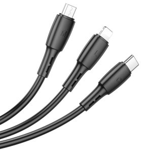 Кабель BOROFONE BX71 2A AM / MicroUSB/Type-C/Lightning 1m Black (BX71B)