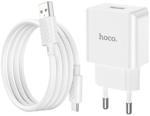 Зарядний пристрій Hoco C106A Leisure White with AM/MicroB (6931474783905)