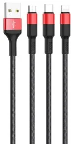 Фото: Кабель Hoco X26 Xpress 3in1 2A AM / MicroB/Type-C/Lightning 1m Black/Red (6957531080282) № 2 | KTC
