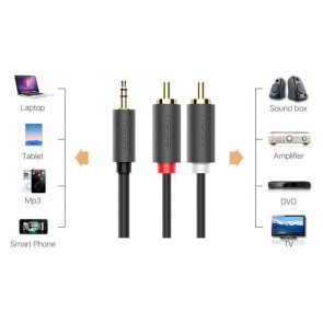 Кабель UGREEN AV102 Jack 3.5mm M / 2xRCA M 1.5m Black (10511)