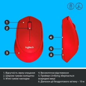 Фото: Миша Logitech M330 Silent Plus Red (910-004911) № 5 | KTC
